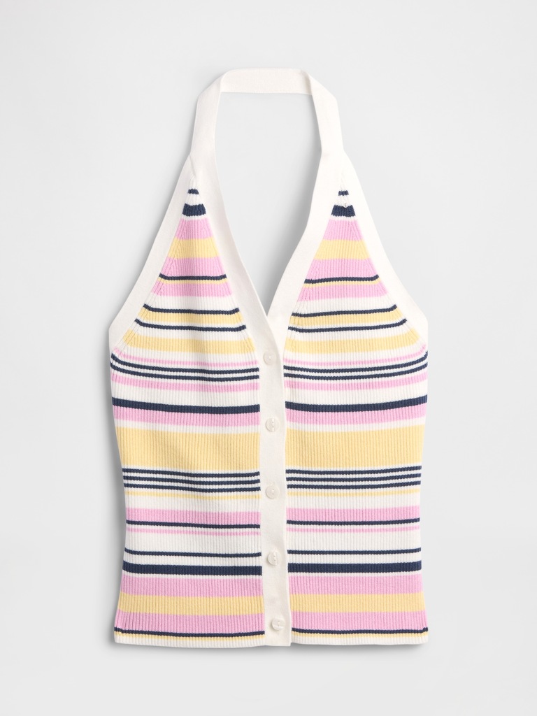 Sleeveless Halter Button-Up Sweater