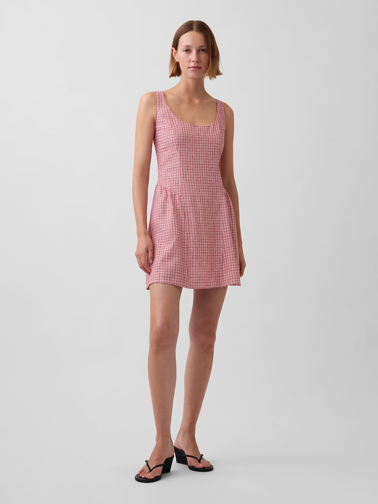 Linen-Blend Drop-Waist Mini Dress