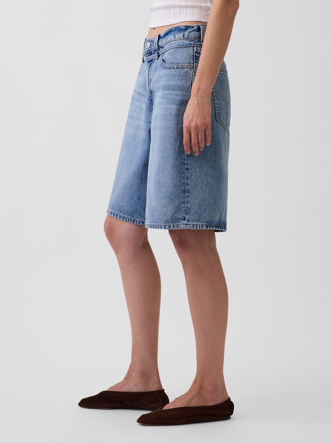 11" Mid Rise Micro Belt Longline Denim Shorts