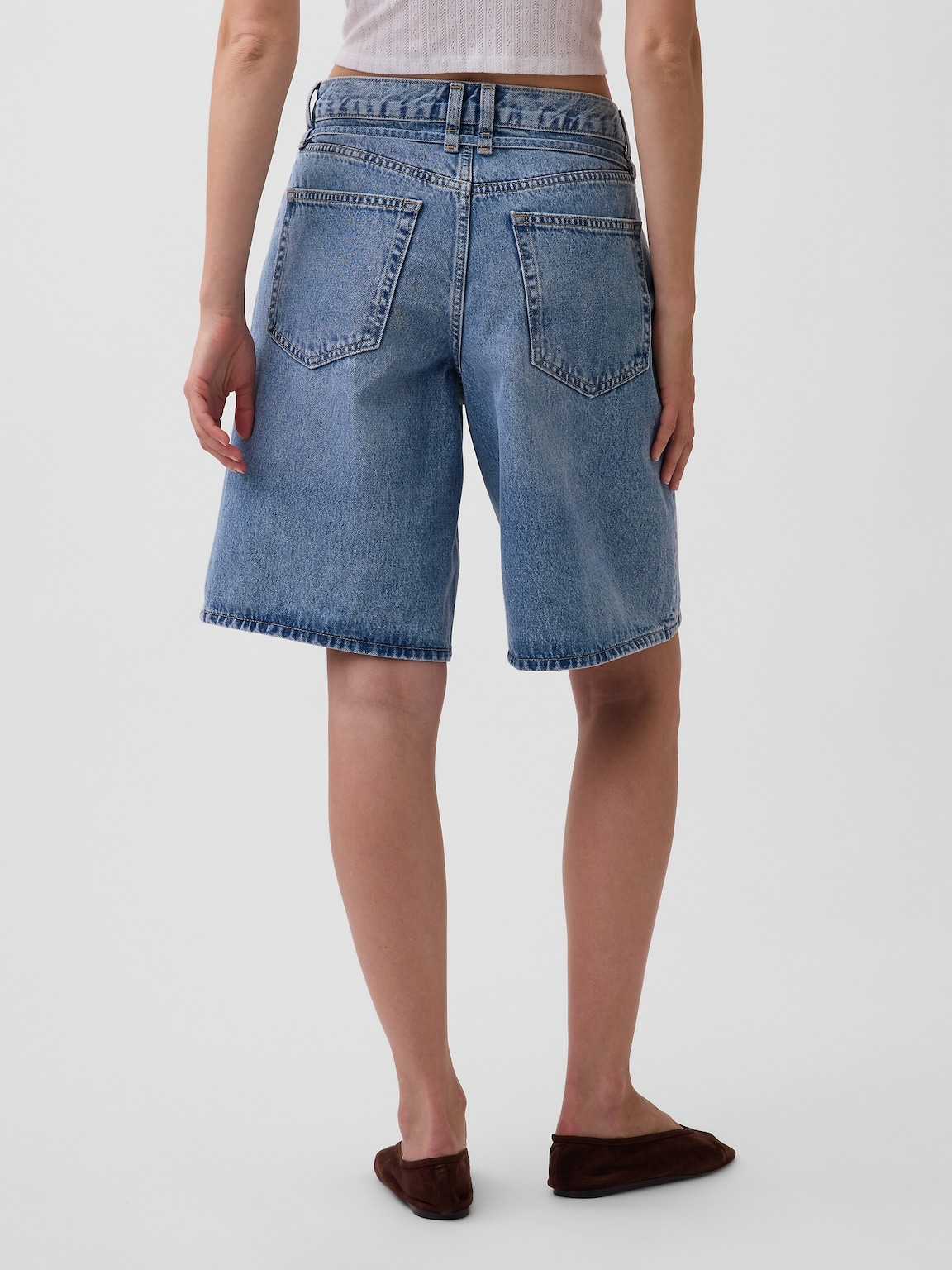 11" Mid Rise Micro Belt Longline Denim Shorts