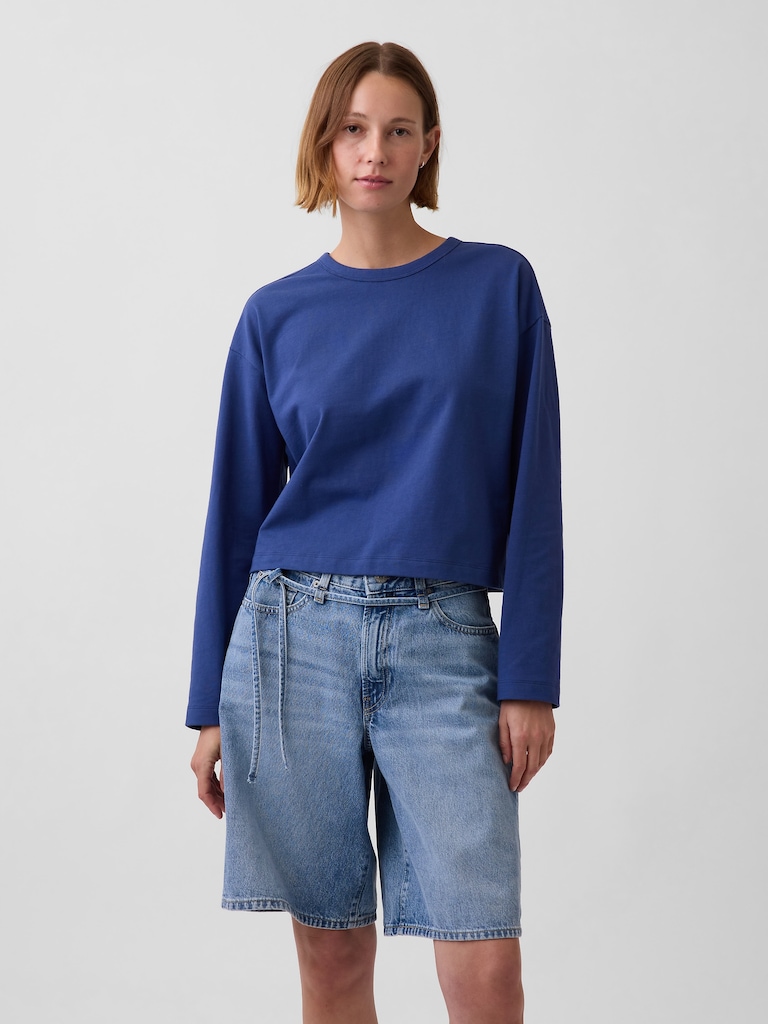 Knit Oversized Crop T-Shirt