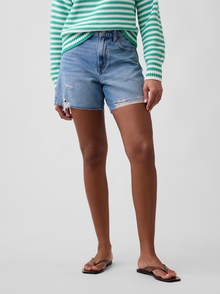 5" Mid Rise Destructed SuperSoft Denim Shorts
