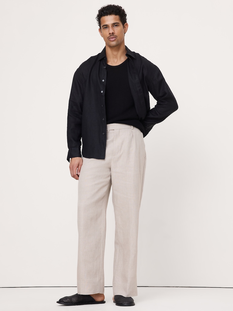 Loose Pleated Linen Dress Pant