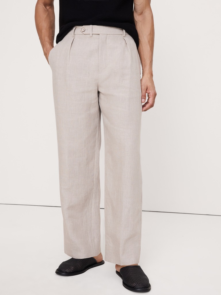 Loose Pleated Linen Dress Pant