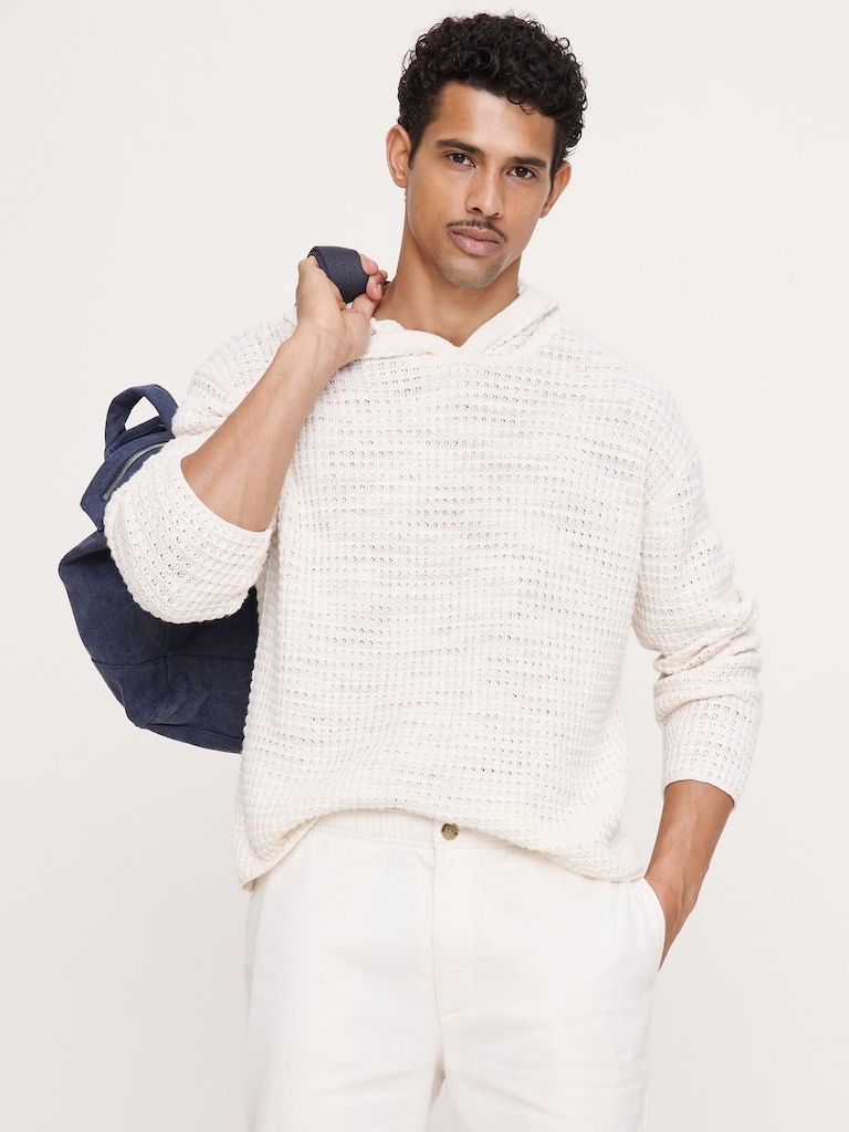 Linen-Cotton Sweater Hoodie