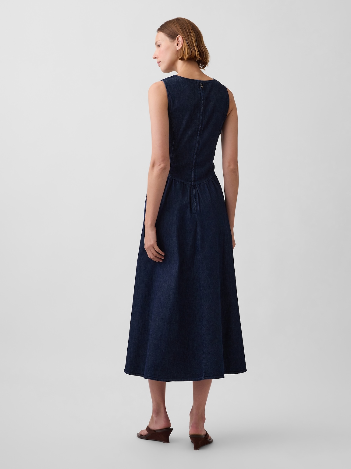 Denim Drop-Waist Midi Dress