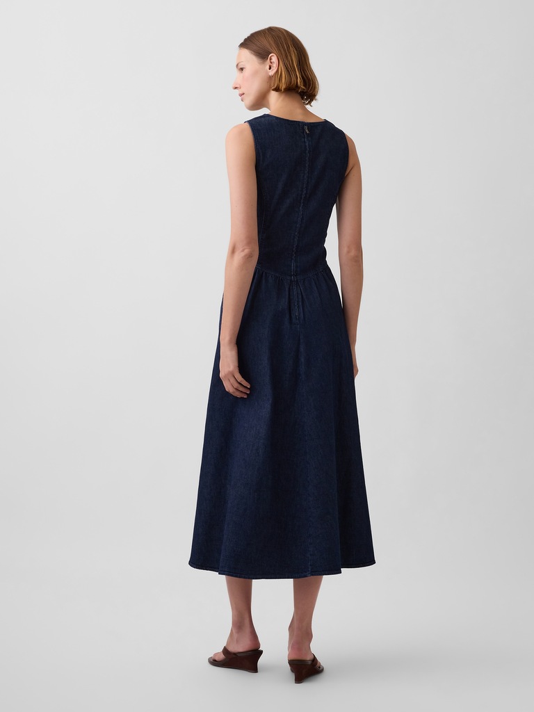 Denim Drop-Waist Midi Dress