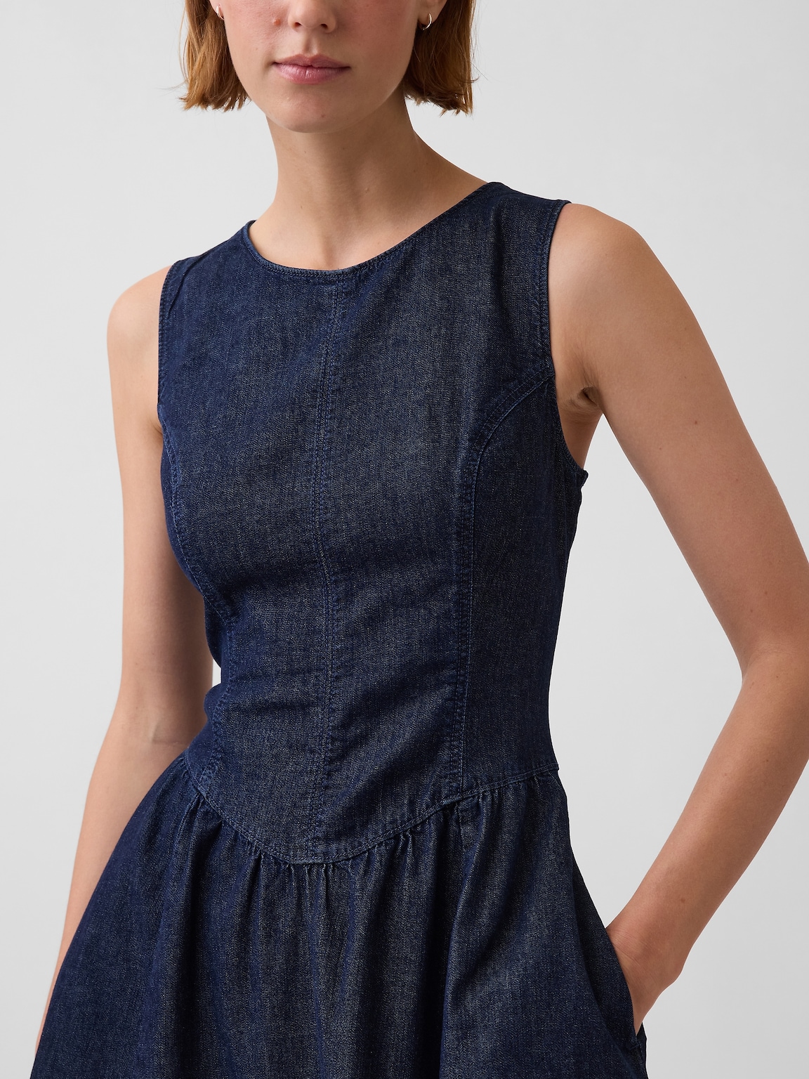 Denim Drop-Waist Midi Dress