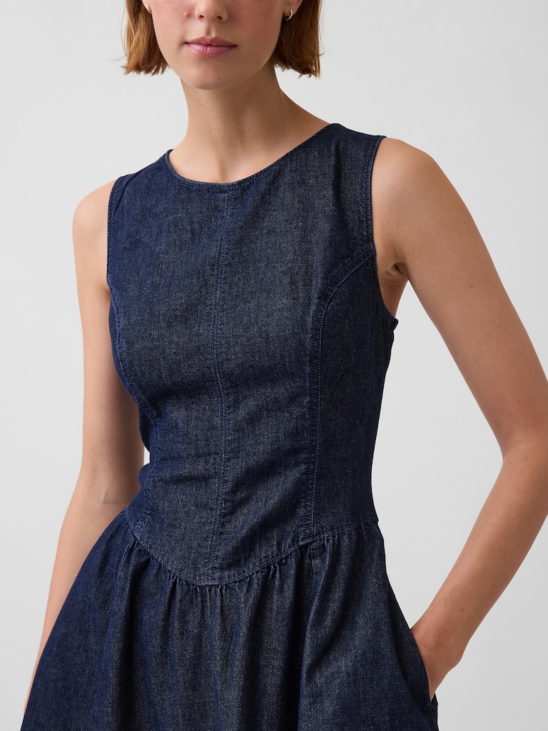 Denim Drop-Waist Midi Dress