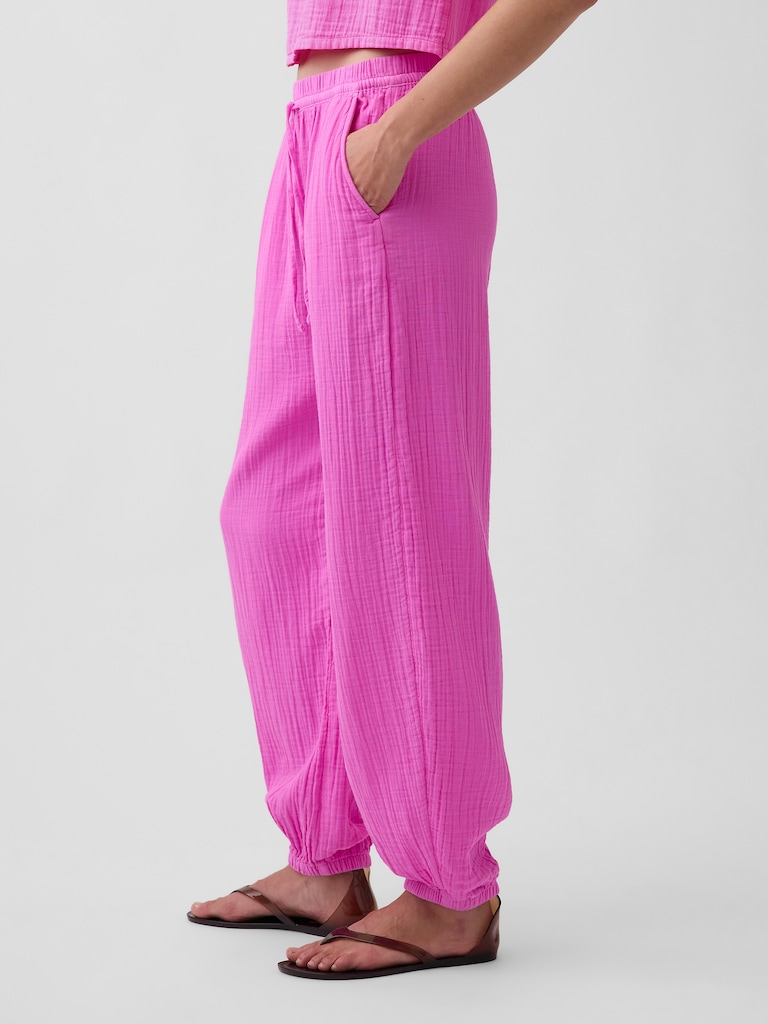 Cotton Gauze Barrel Joggers