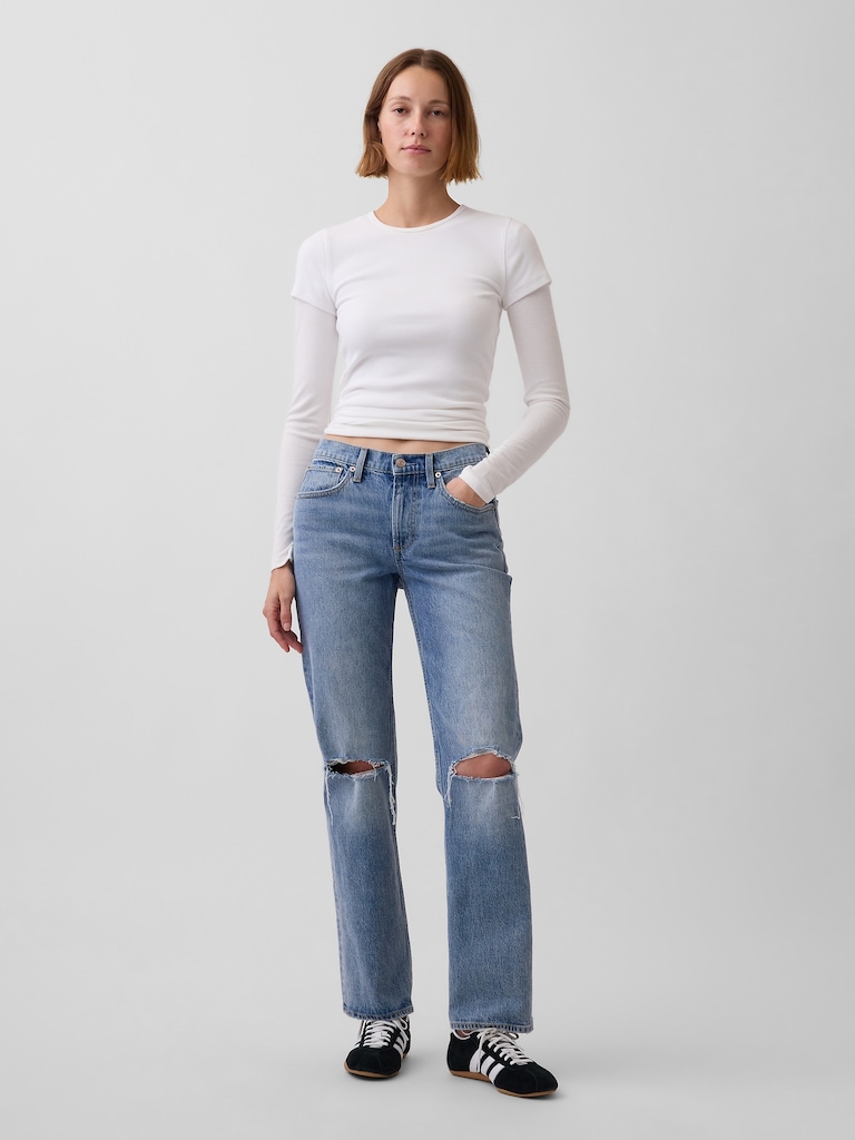 Mid Rise Straight Jeans