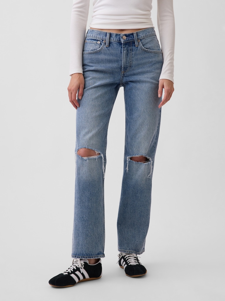 Mid Rise Straight Jeans