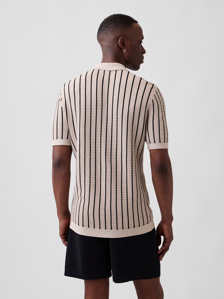 Button-Up Sweater Polo Shirt