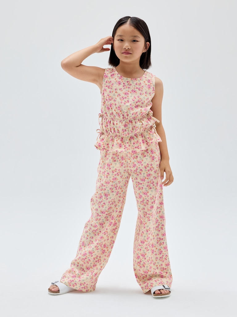 Kids Relaxed Pull-On Wide-Leg Linen-Blend Pants