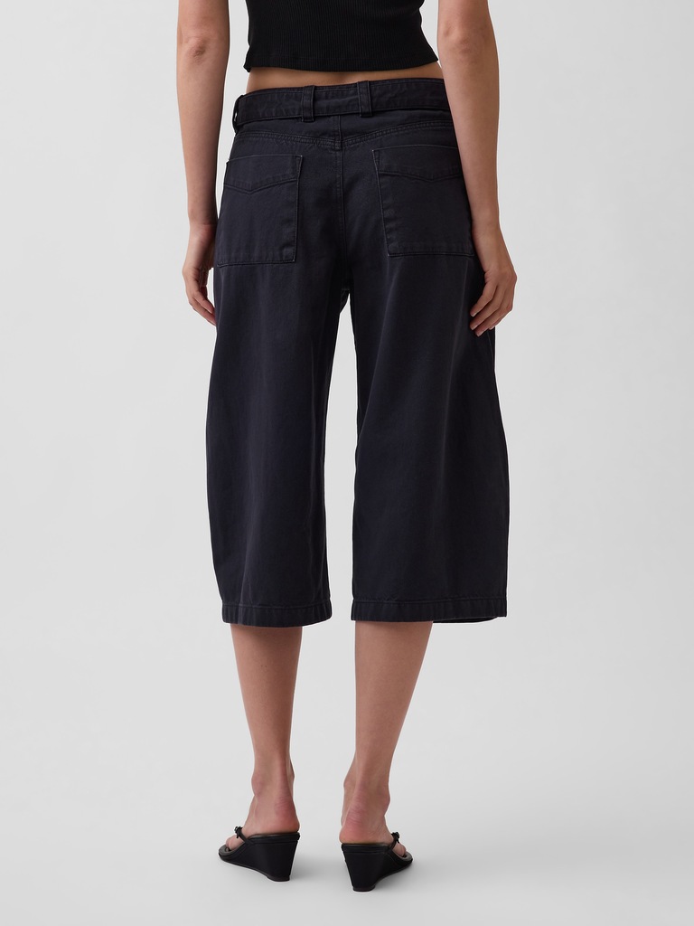 Mid Rise Belted Culotte Barrel Pants