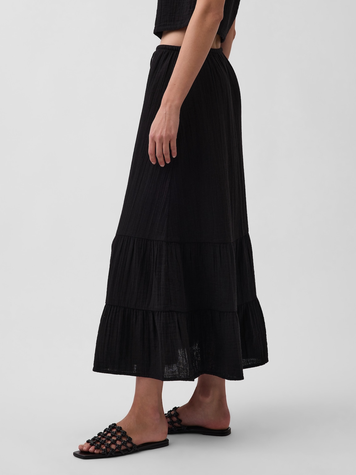 Cotton Gauze Easy Tiered Maxi Skirt