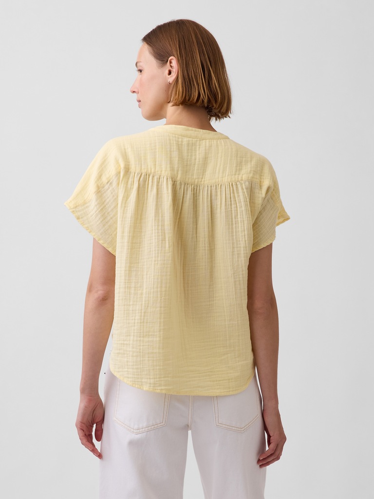 Cotton Gauze Oversized Split-Neck Top