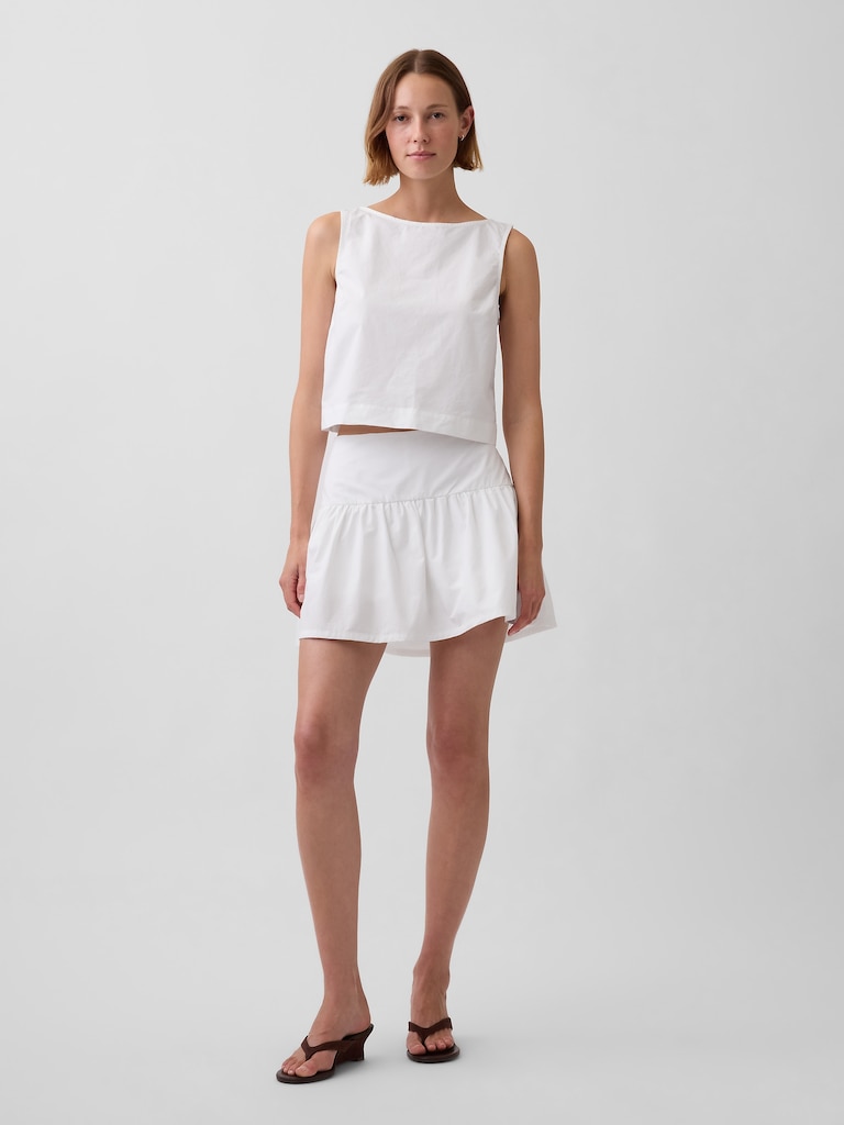 Poplin Drop-Waist Mini Skort