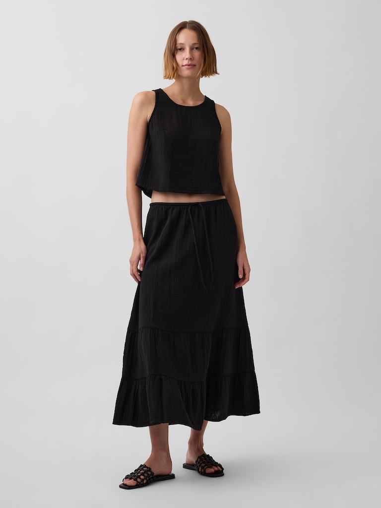 Cotton Gauze Easy Tiered Maxi Skirt