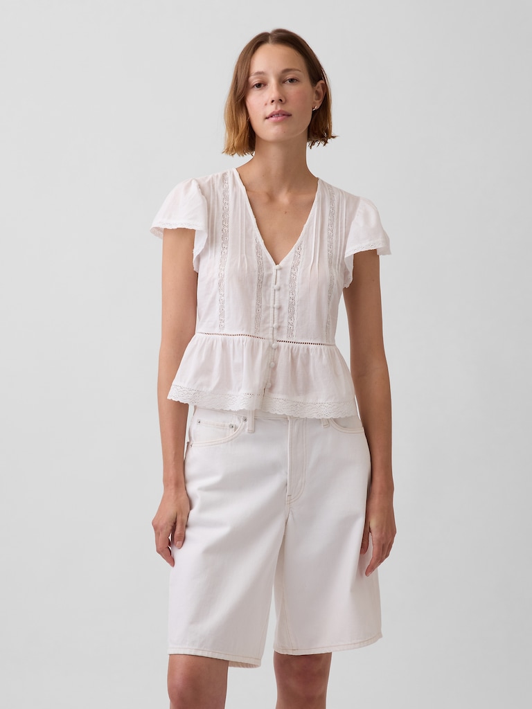 Lace Voile Peplum Crop Top