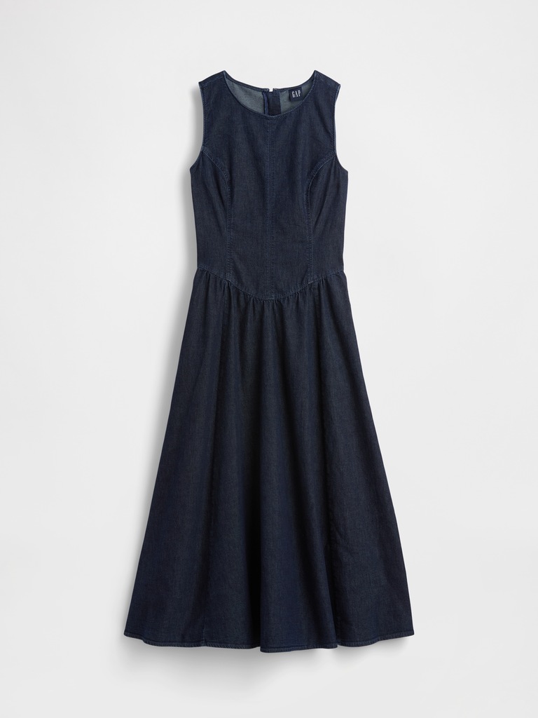 Denim Drop-Waist Midi Dress