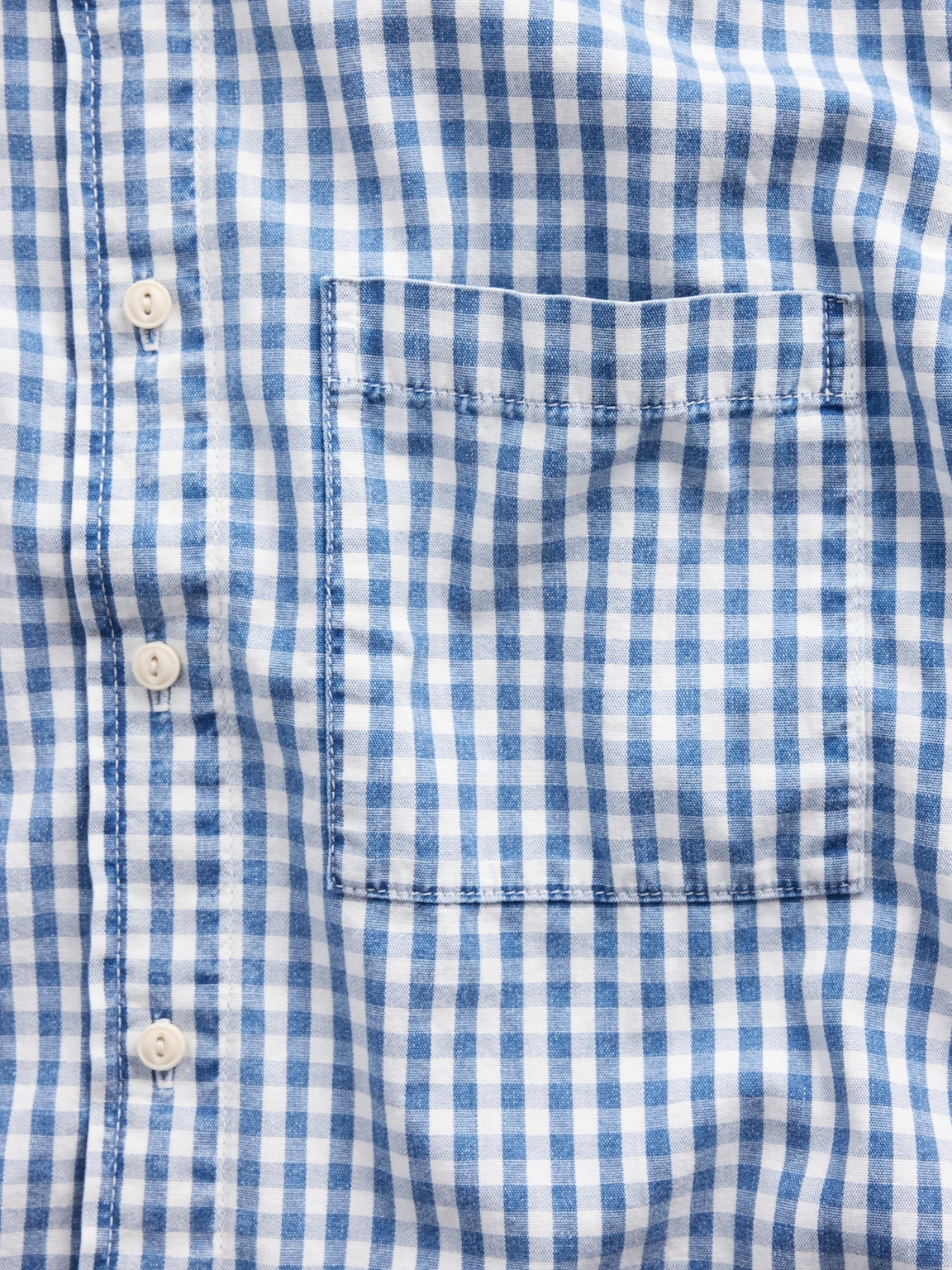 Gingham Denim Relaxed Straight-Hem Shirt