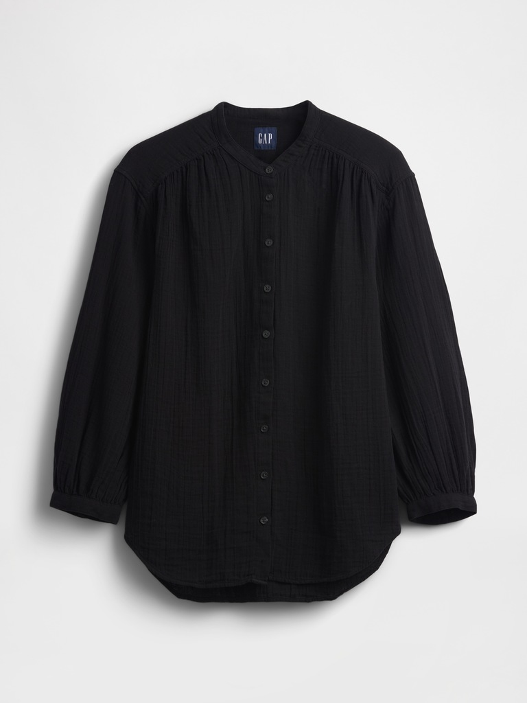 Cotton Gauze Oversized Collarless Shirt