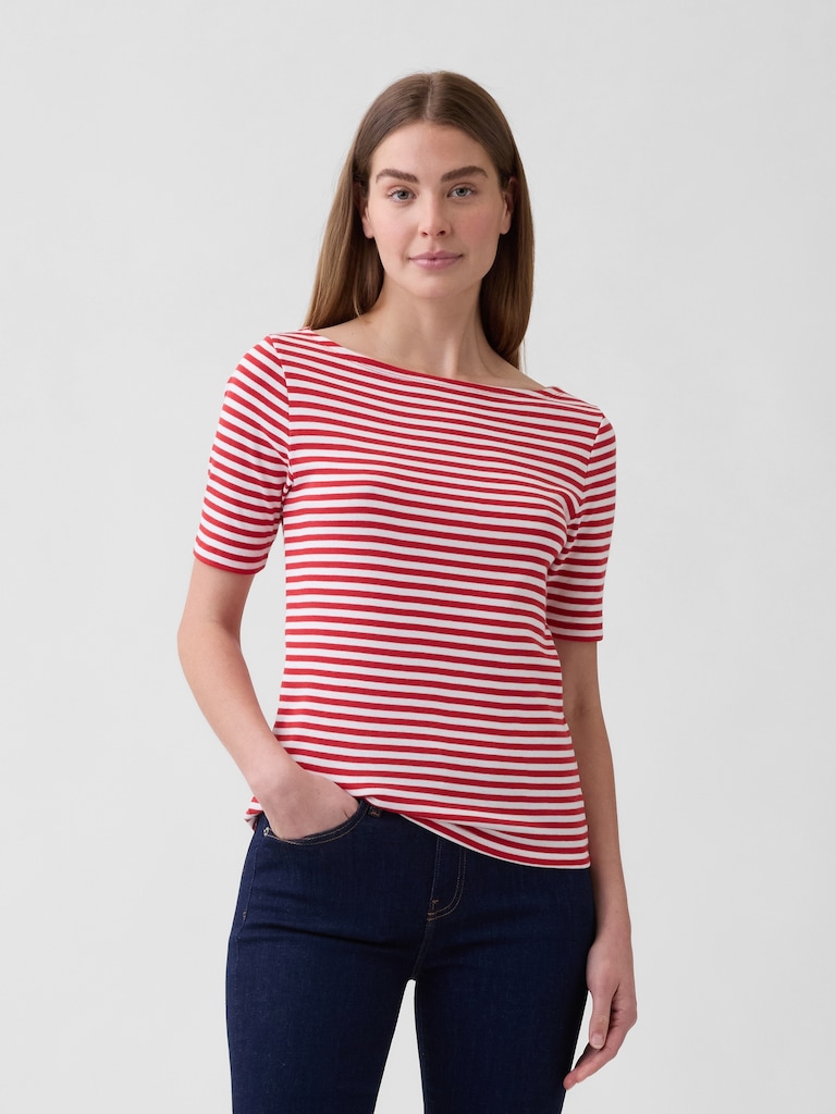 Modern Ribbed Boatneck T-Shirt