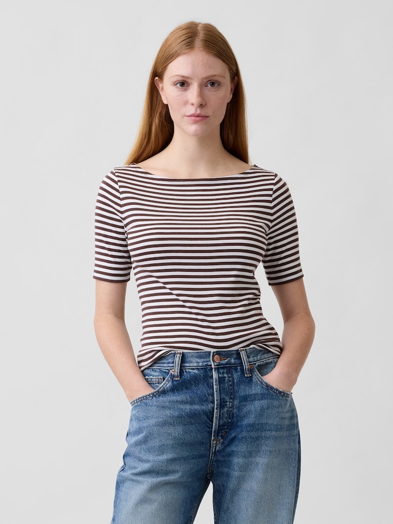 Modern Ribbed Boatneck T-Shirt