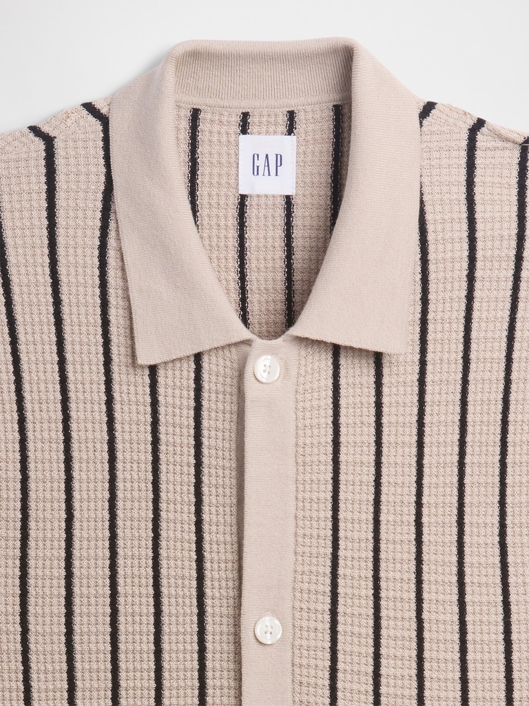 Button-Up Sweater Polo Shirt