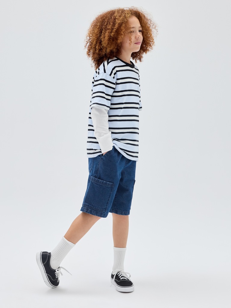 Kids Pull-On Loose Denim Cargo Shorts
