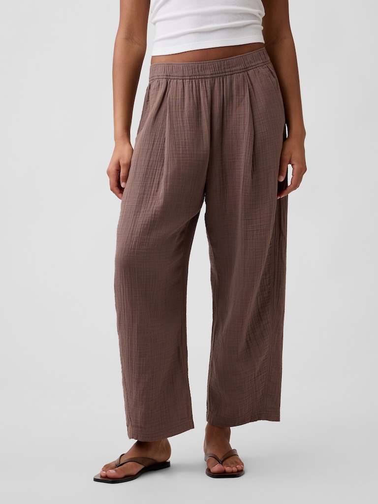 Mid Rise Pull-On Barrel Gauze Pants