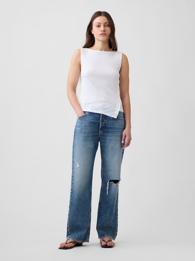 Modern Ribbed Asymmetrical Button-Side Top