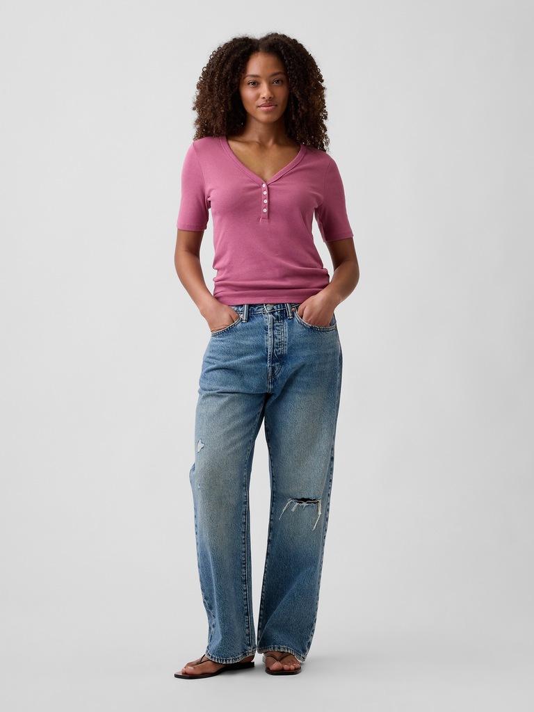 Modern Ribbed V-Neck Henley Top