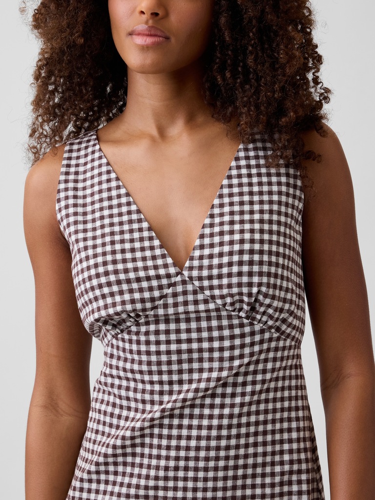 Linen-Blend V-Neck Midi Dress