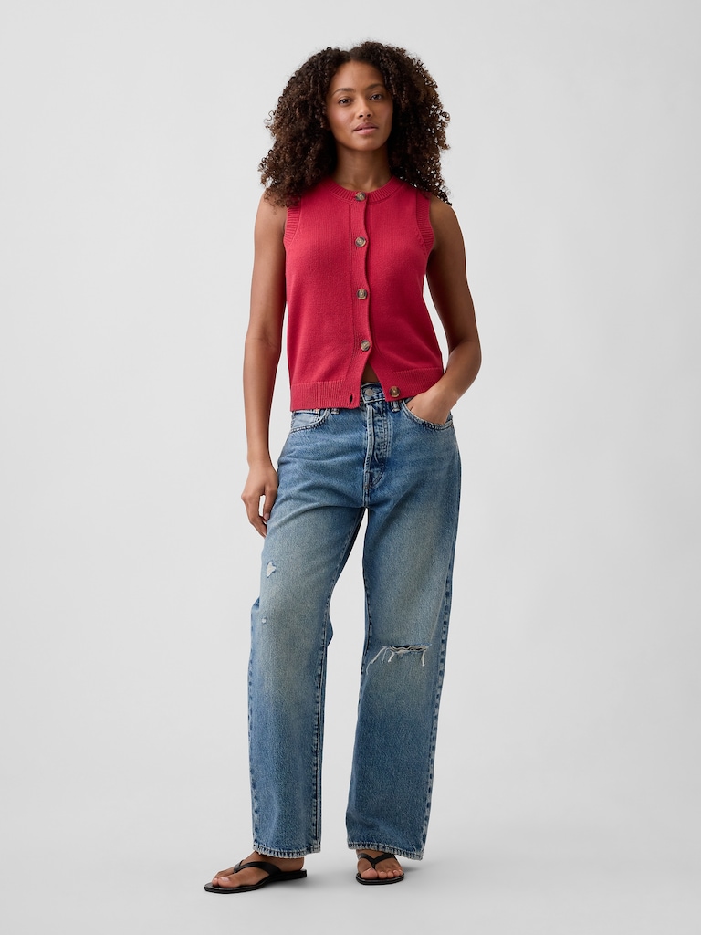 Sleeveless Button-Up Sweater