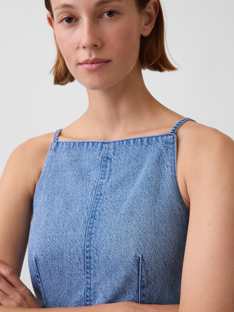 UltraSoft Denim Seamed Square Neck Top