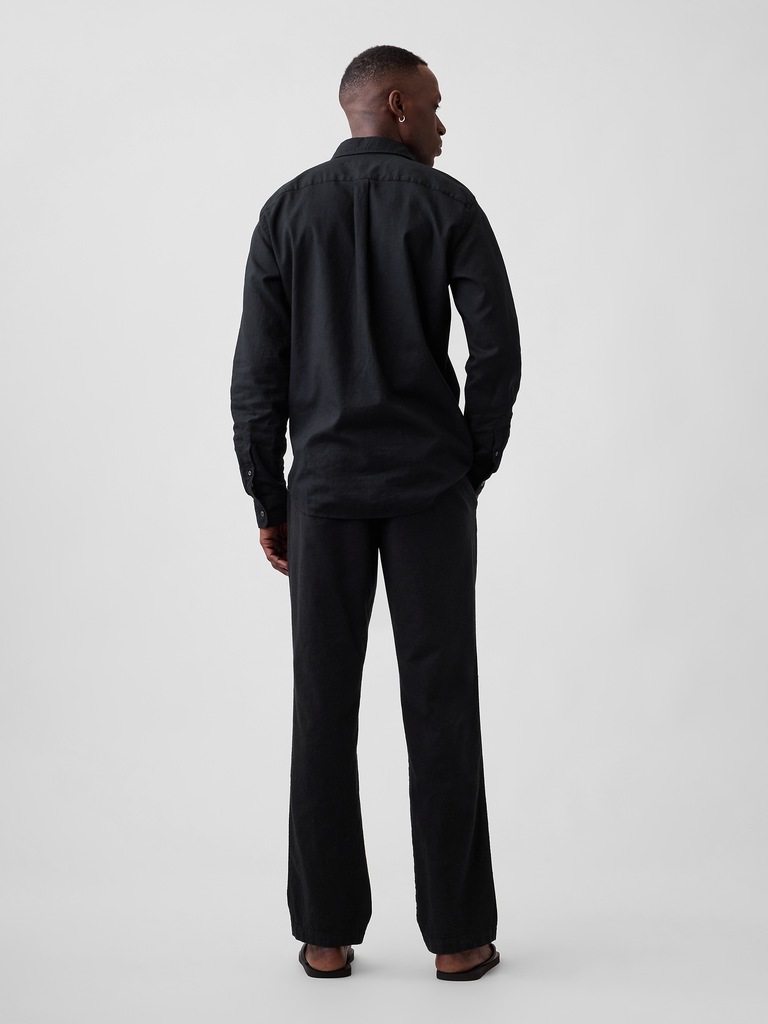 Straight Linen-Blend Pants