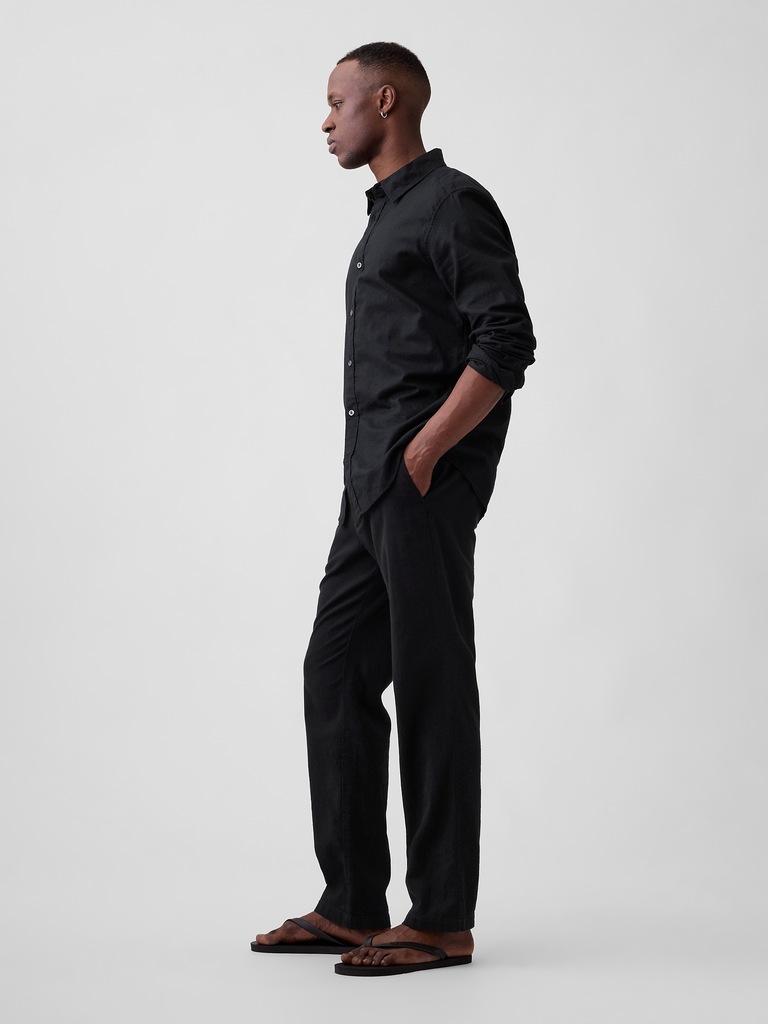 Straight Linen-Blend Pants