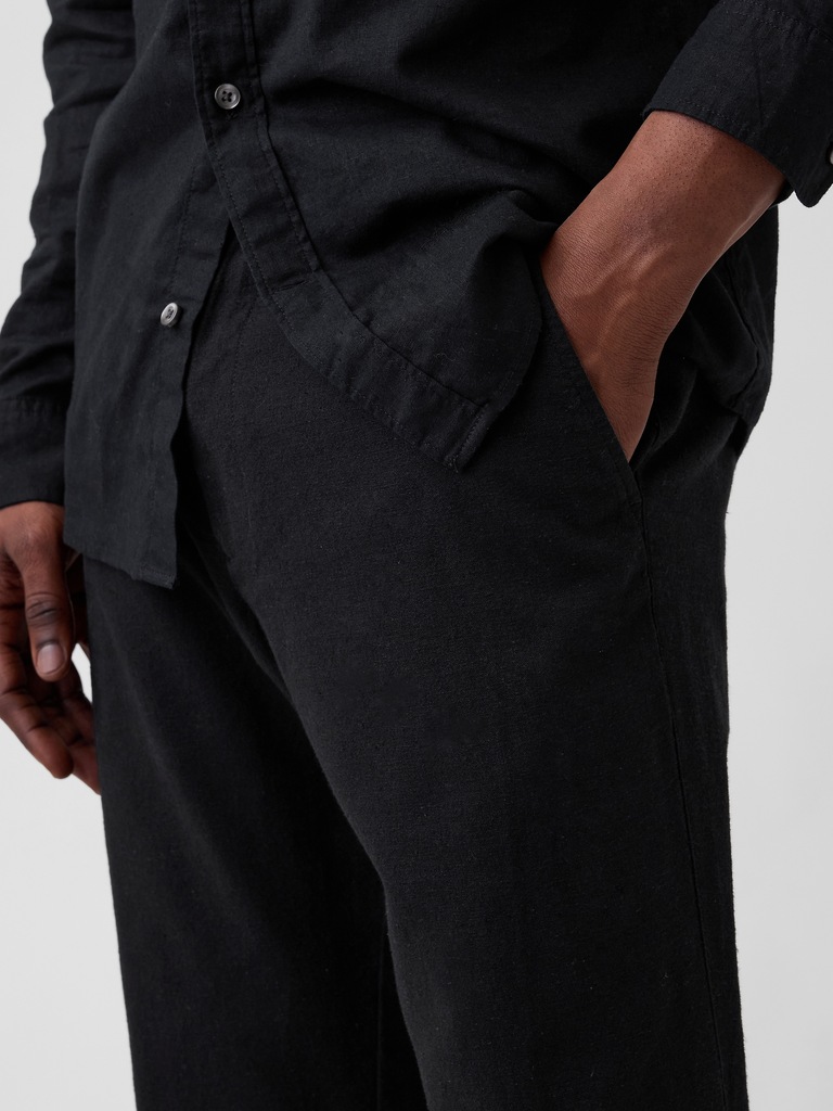 Straight Linen-Blend Pants