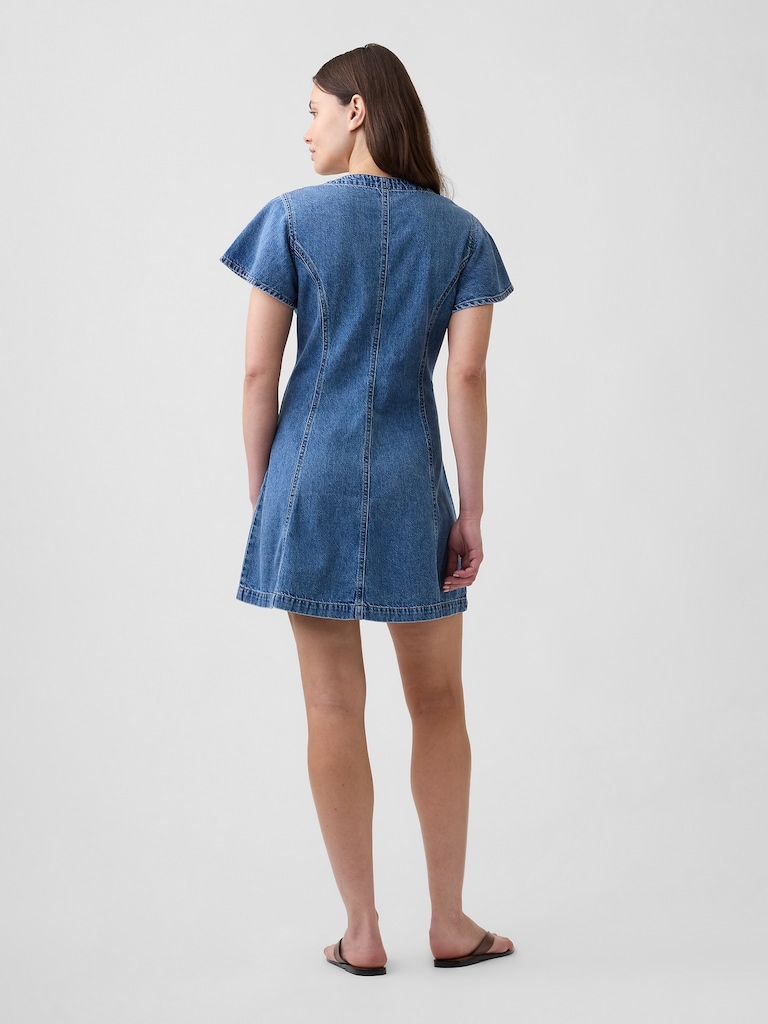 Denim Flutter Sleeve Mini Dress
