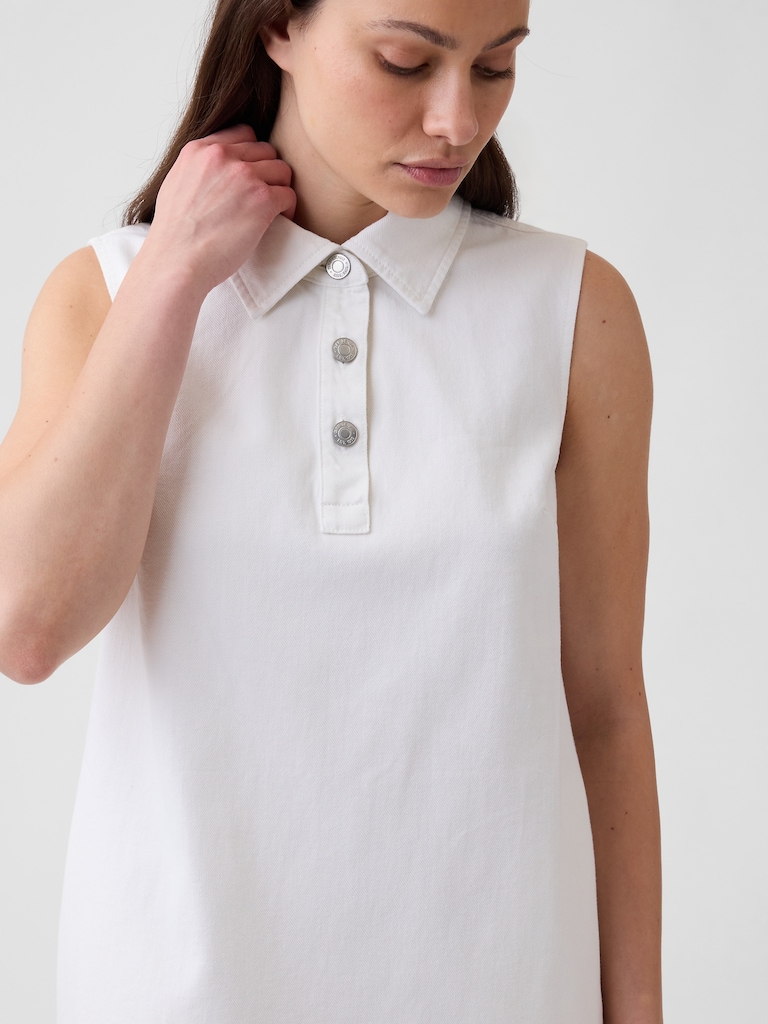 Sleeveless Collared Denim Mini Dress