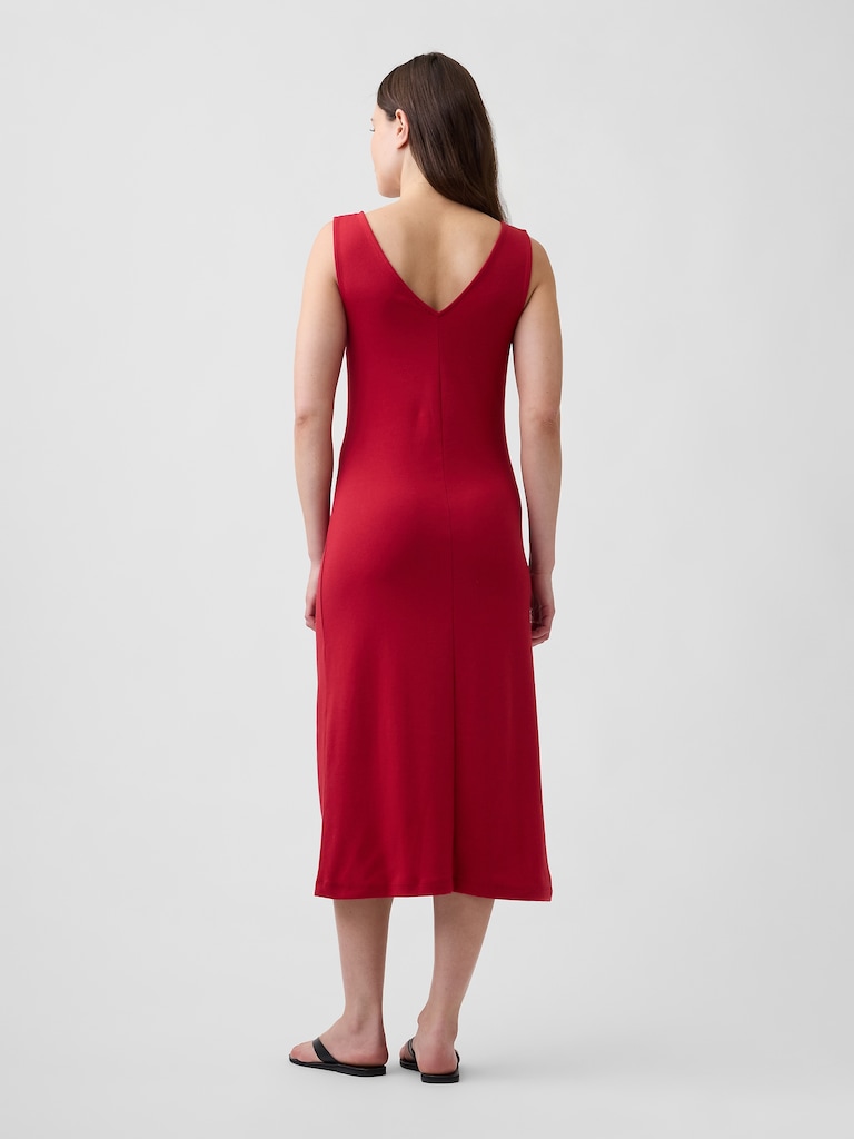 Modern Ribbed Tie-Front Midi Dress