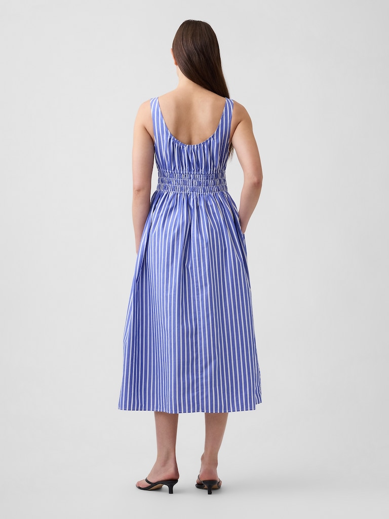 Smocked Tie-Front Midi Dress