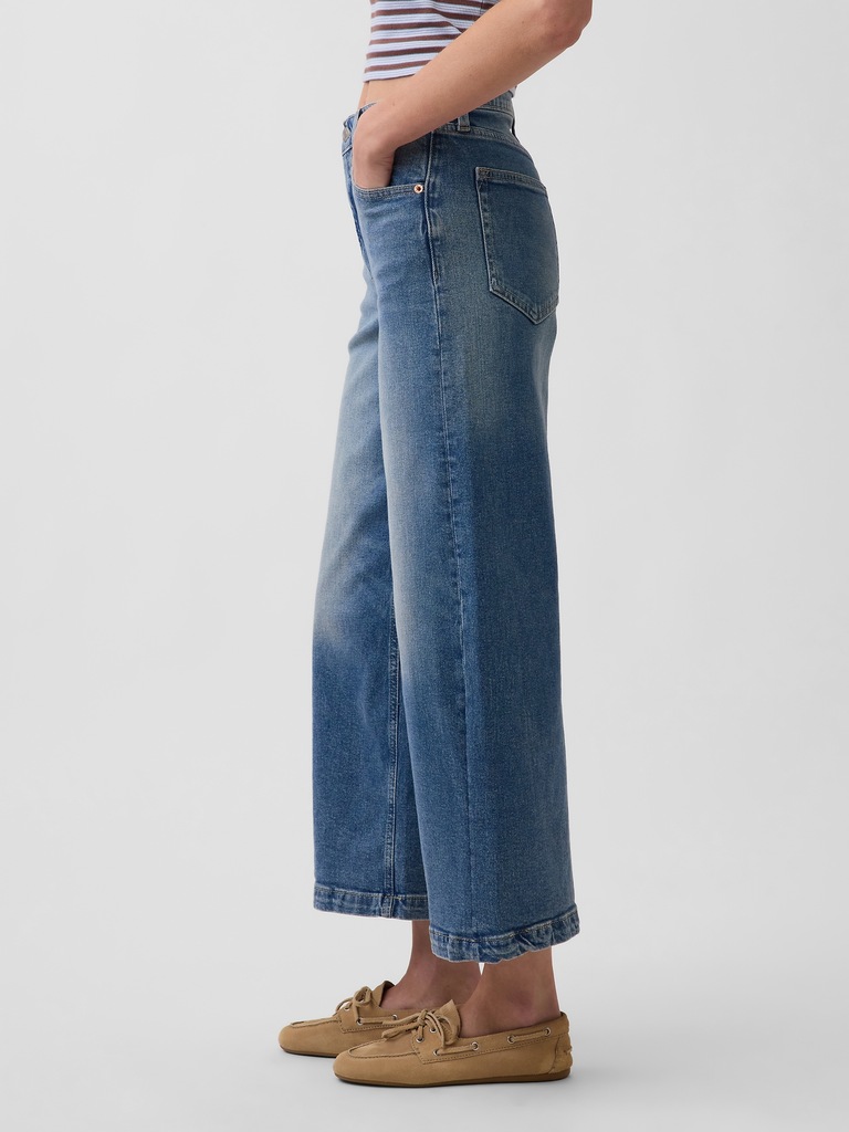High Rise Stride Wide-Leg Ankle Jeans
