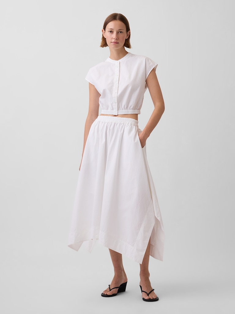 Poplin Cap-Sleeve Crop Shirt