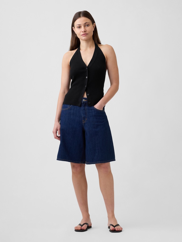 Sleeveless Halter Button-Up Sweater
