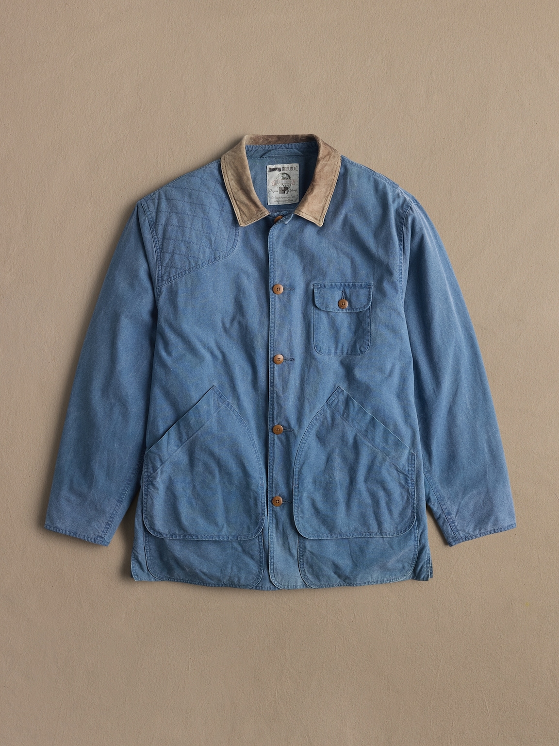 Archive Faded Blue Barn Coat with Leather Collar Men's Size M