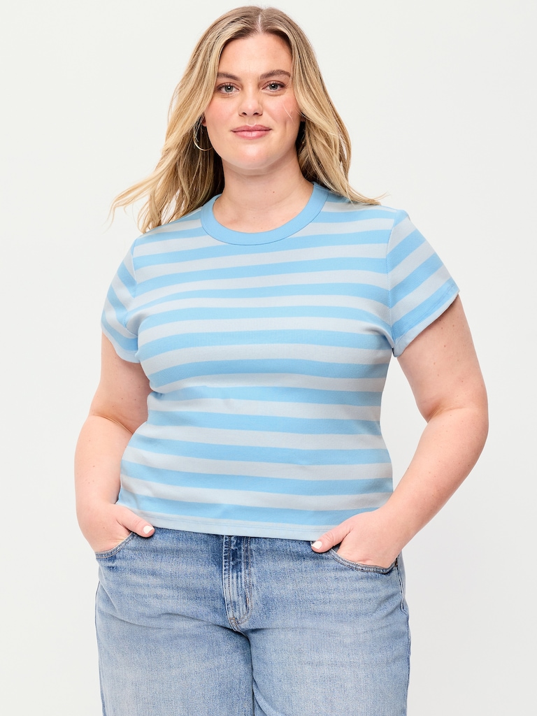 T-shirt moulant côtelé ras du cou