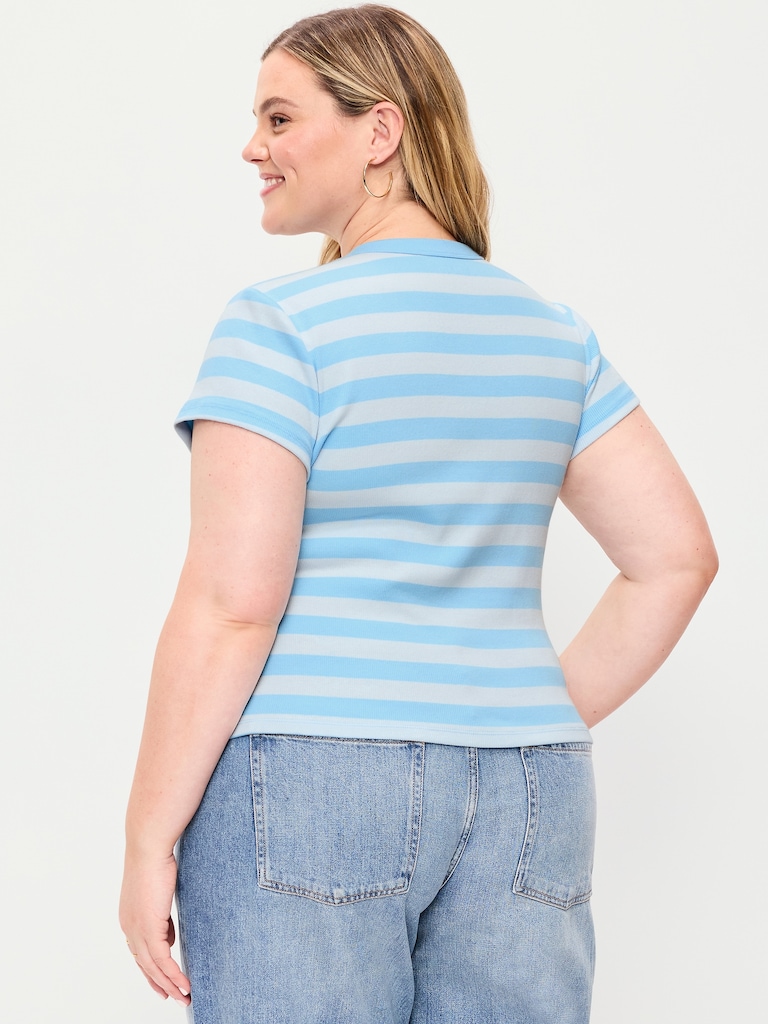 T-shirt moulant côtelé ras du cou